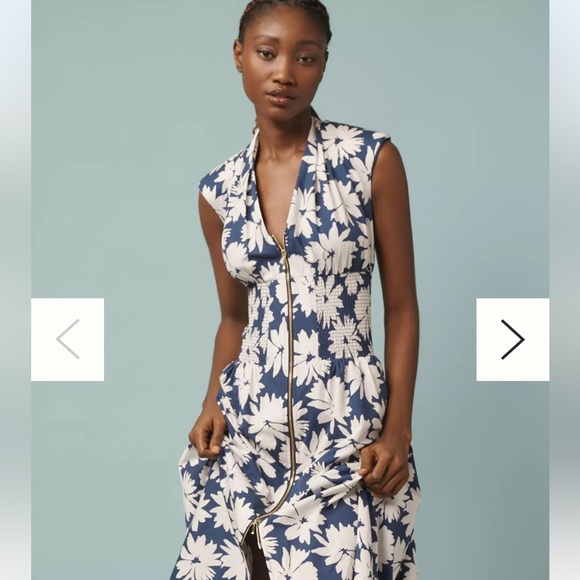 NWT Anthropologie the tommie Floral Zip-Up Dress in Blue and White - Picture 1 of 10